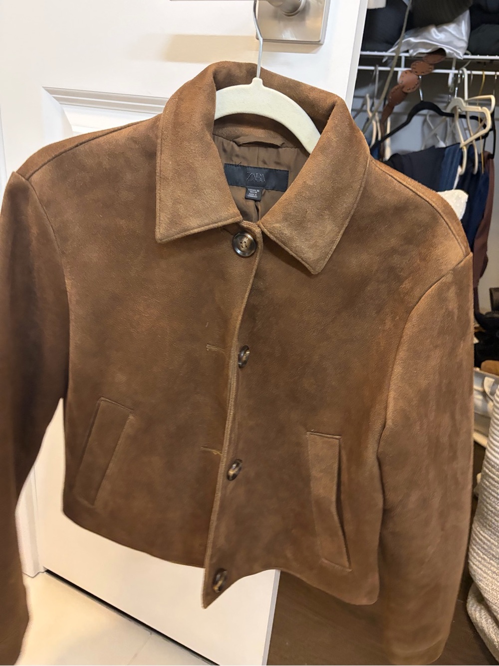 Zara Suede Button-Up Jacket - Brown